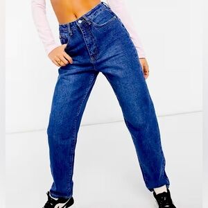 Missguided riot high waisted mom jeans straight leg dark wash denim size 8